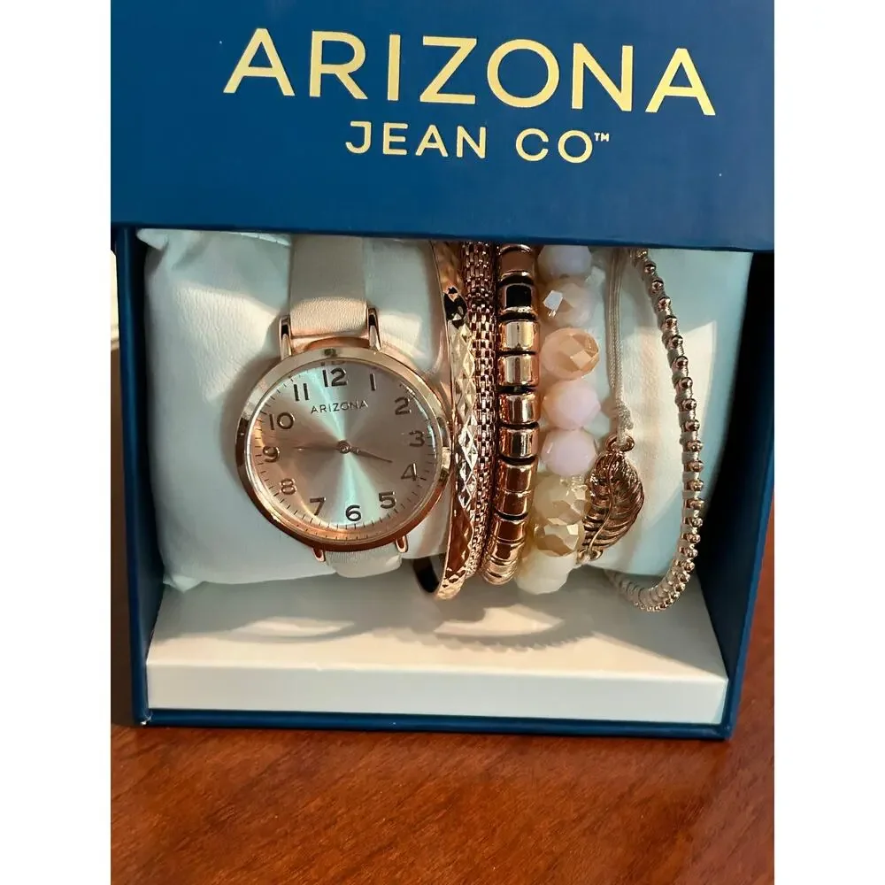 Arizona Jean Co Pink Watch & Stacking Bracelet Set New Battery Gift Box